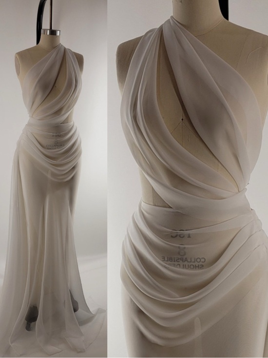 Dresses & Skirts - Custom Karla Gil Elegant One-Shoulder Ivory Draped Evening Dress